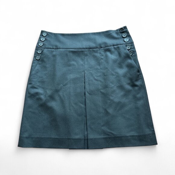 J. CREW 100% WOOL SAILOR SKIRT BLACK FRONT PLEAT SIDE BUTTONS SIZE 8 - Picture 6 of 8